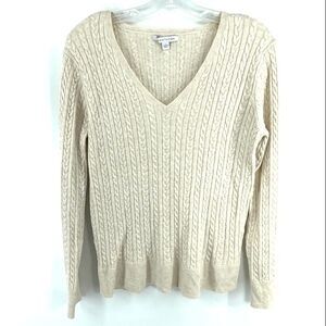 41 Hawthorn Kellie cream cable knit v neck sweater cashmere silk EUC Oatmeal
